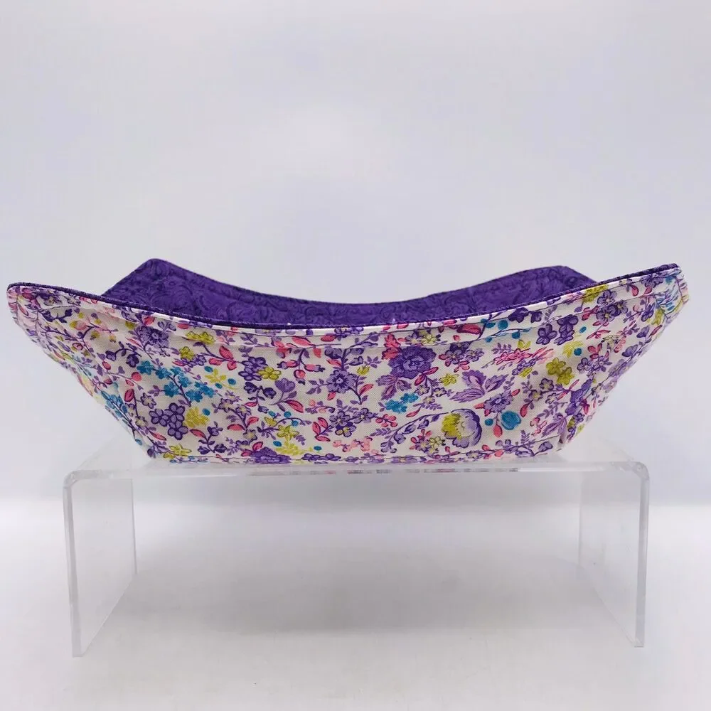 Reversible Microwave Cozie For Takeout Containers Cottage Floral Lavender Purple